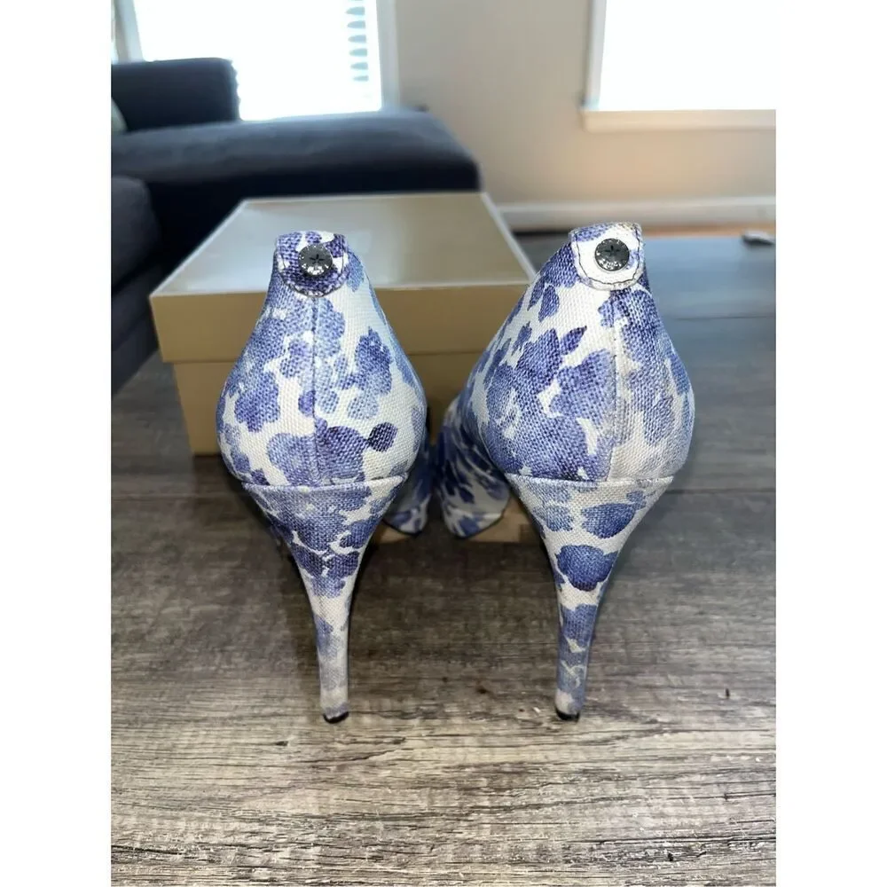 Michael by Michael Kors York Platform Blue printed canvas Heels Size 10 With Box - Picture 4 of 6